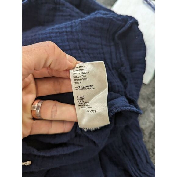 Anthropologie Celia Gauzy Romper Women's size XS navy blue faux wrap drawstring - Picture 13 of 13